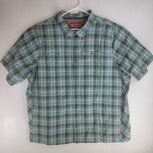 John M Browning Mens Size XXXL 3XL Green Blue Check Heritage Button SS Shirt